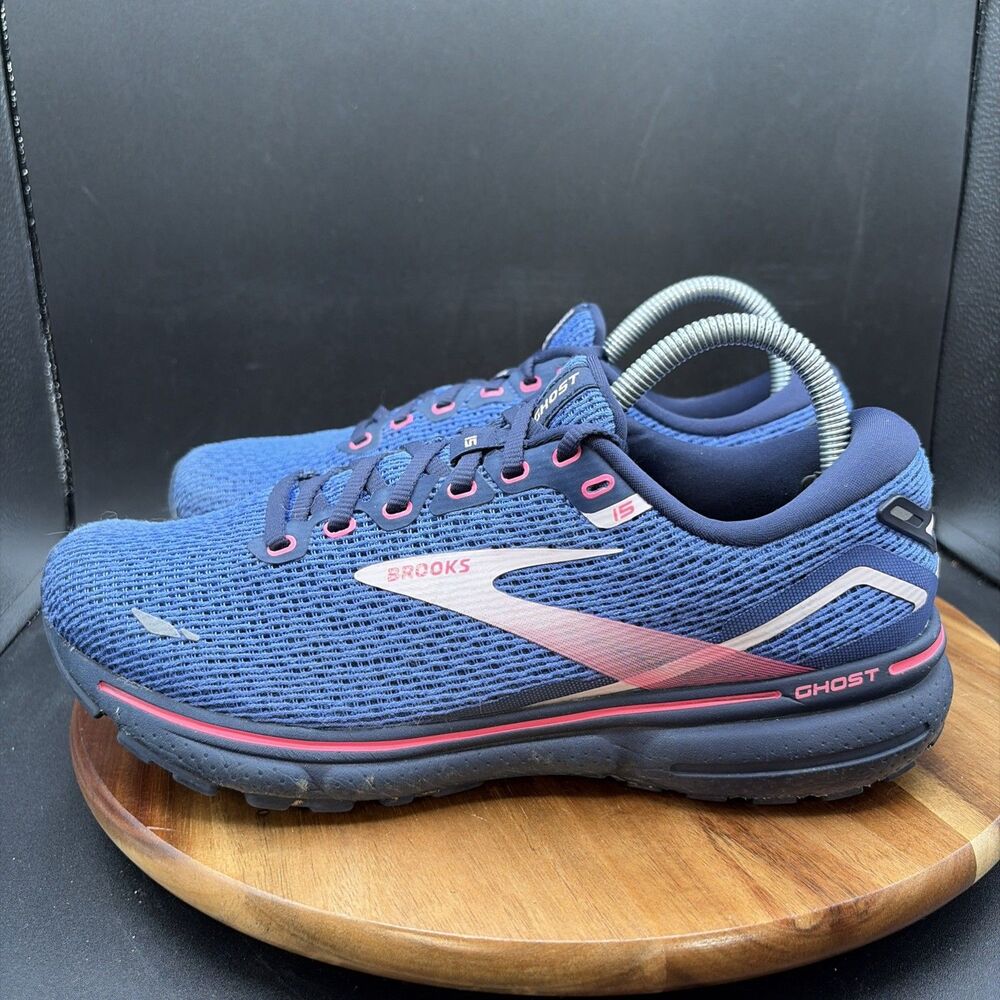 Brooks Ghost 15 Womens Size 9 Running Shoes Blue Pink Black Athletic Sneakers